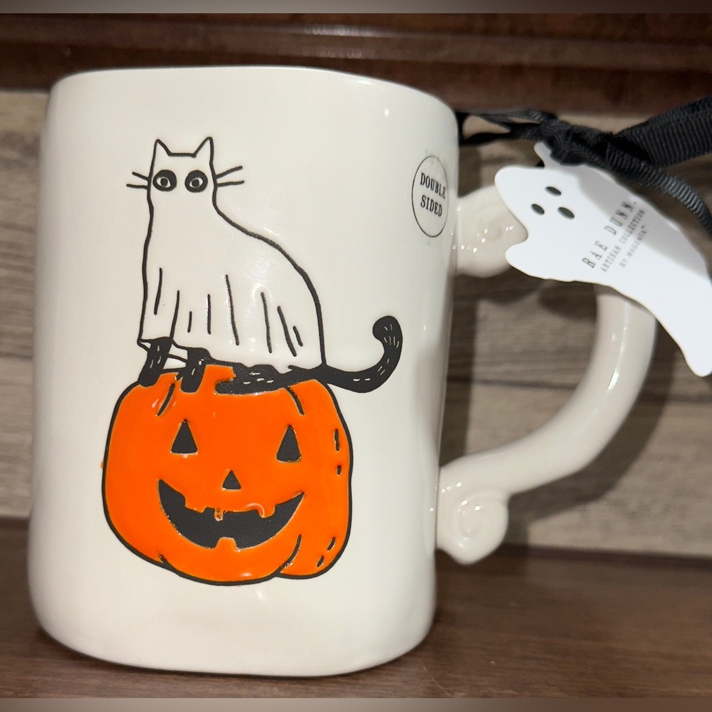 SUPER CUTE 🥰 RAE DUNN HALLOWEEN GHOST CAT 🐈‍⬛ on PUMPKIN 🎃“FELINE SPOOKY” NEW